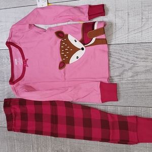 NWT Girls Plaid Deer Cotton 2-Piece Pajamas - Gymmies - Color: Roseland 2T